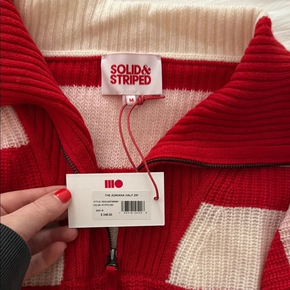 Solid and Striped Red and Pink Cowl Neck Sweater - Picture 3 of 4